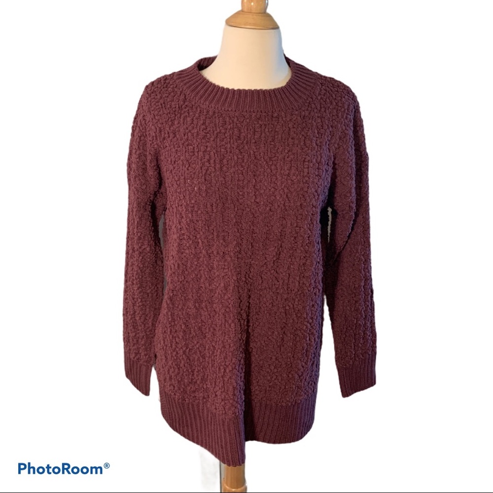 - Burgundy Popcorn Knit Sweater, S